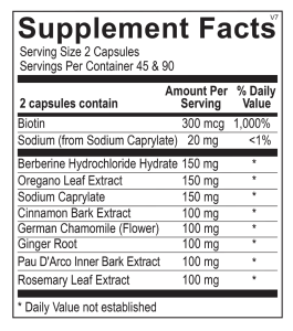 Supplement Facts for Candida Formula